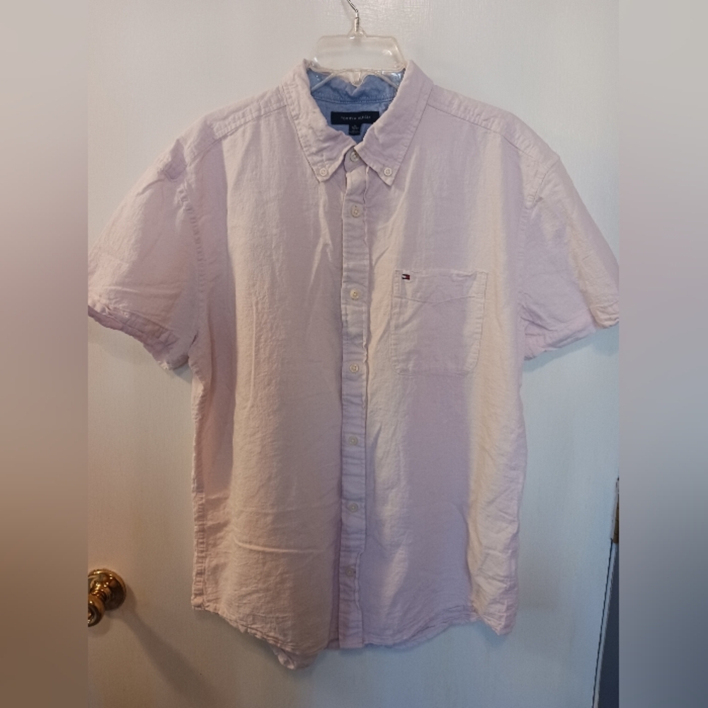 Vintage Tommy Hilfiger Short Sleeve Mens XL Linen Cotton Blend Button Down